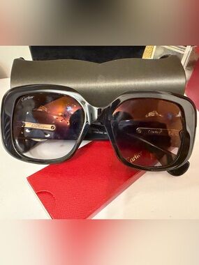 Cartier Black Frame Sunglasses with Brown Gradient Lenses